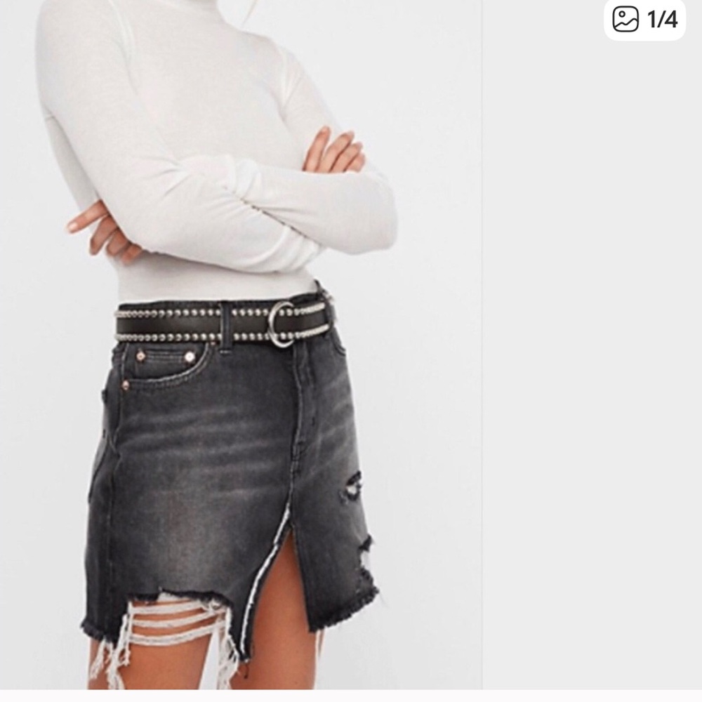 Free People Distressed Denim Skirt 29